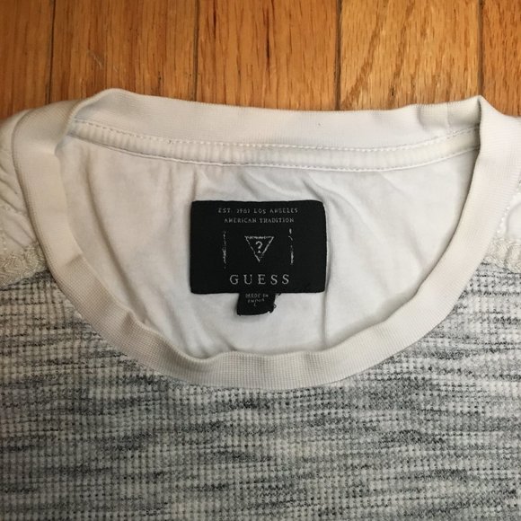 GUESS LONG SLEEVE SHIRT/SWEATSHIRT MENS WHITE AND GREY QUILTED SHOULDERS SIZE L - Picture 6 of 11